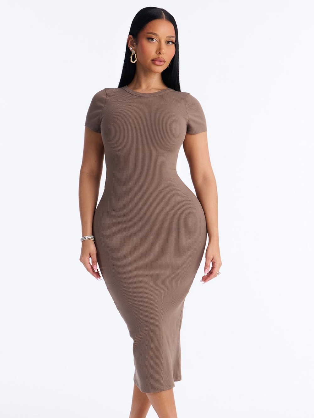 Fashion Nova Brown Ribbed Midi Dress - Size Small NWOT